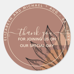 Pampas Tan Terracotta Thank You Favour Classic Round Sticker