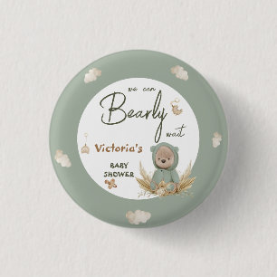 Pampas Teddy Bear Green Baby Shower Favour 3 Cm Round Badge