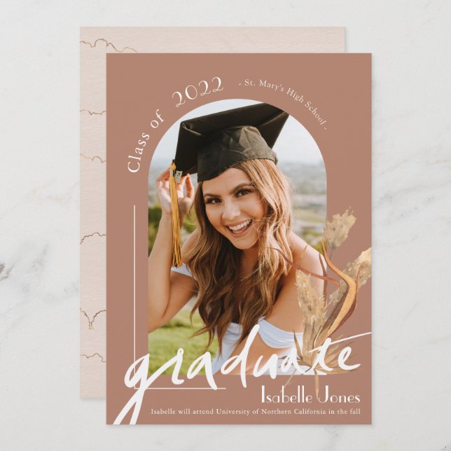 Pampas Terracotta Photo Graduation Annoucement Invitation (Front/Back)