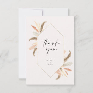 Pampas Thank You Card Gold Crystal Wedding C100
