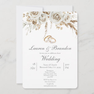 Pampas white boho Wedding invitation