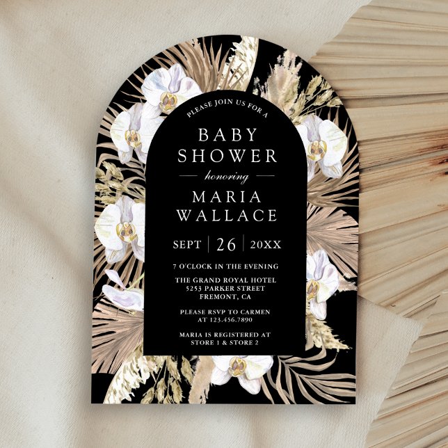 Pampas White Orchid Black Arch Baby Shower Invitation (Creator Uploaded)