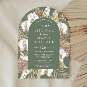 Pampas White Orchid Sage Green Arch Baby Shower Invitation