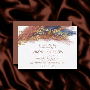 Pampas Wildflower   Terra Cotta Paprika Wedding Invitation