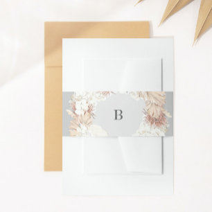Pampas Wreath Grey Elegant Ultimate Mod Monogram Invitation Belly Band