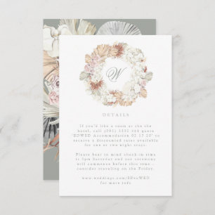 Pampas Wreath Moss Sage Green Monogram Elegant RSVP Card