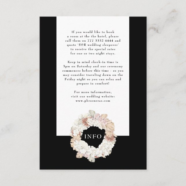 Pampas Wreath Onyx Black Premium Elegant Monogram Enclosure Card (Front)