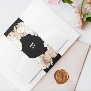 Pampas Wreath Pure Black Premium Elegant Monogram Invitation Belly Band