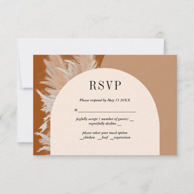Pampass grass and Arches Wedding RSVP Card (Front)