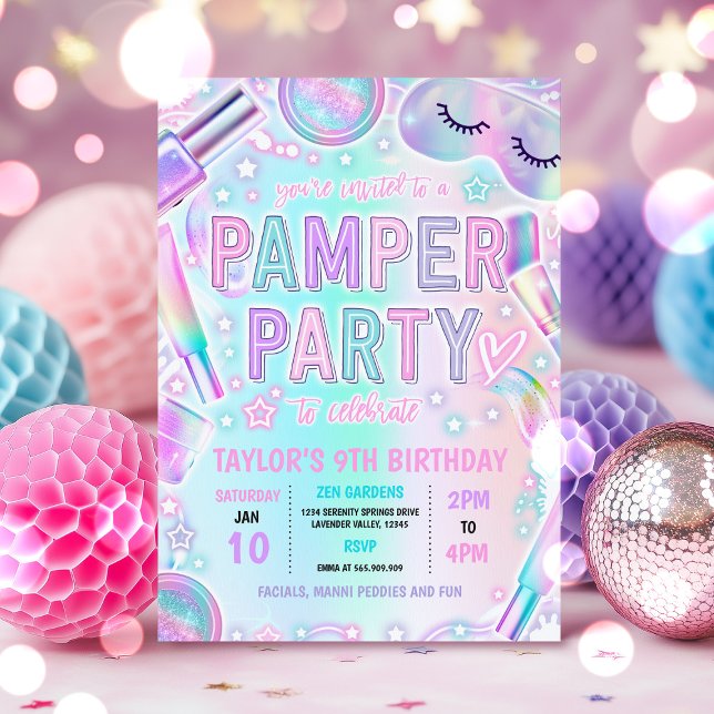 Pamper Party Glow Pastel Spa Makeup Birthday Party Invitation (Creator Uploaded)