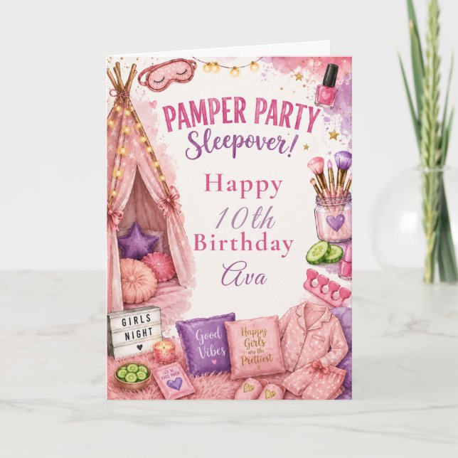 Pamper Party Sleepover Card (Front)