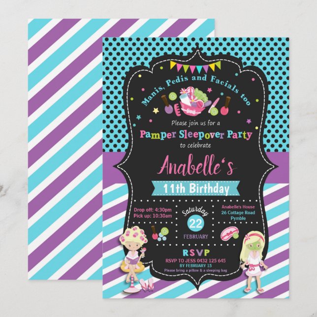 Pamper Sleepover Spa Party Birthday Blonde Girls Invitation (Front/Back)