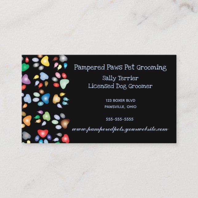 Pampered Paws Colorful Dog Groomer Business Card (Front)