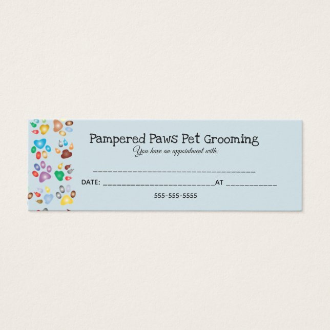 Pampered Paws Pet Grooming Appointment Cards (Front)