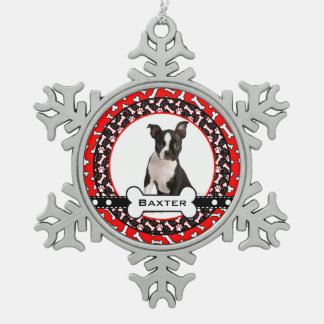 Pampered Pooch Dog Photo Bones and Paw Prints Snowflake Pewter Christmas Ornament