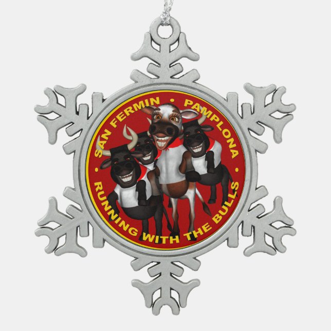 Pamplona - San Fermin Snowflake Pewter Christmas Ornament (Front)