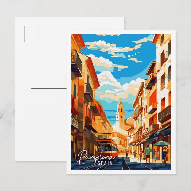 Pamplona Spain vintage travel illustration Postcard (Front/Back)