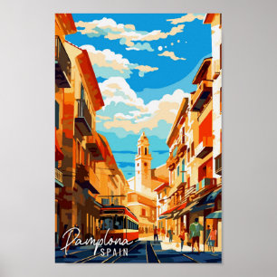 Pamplona Spain vintage travel illustration Poster