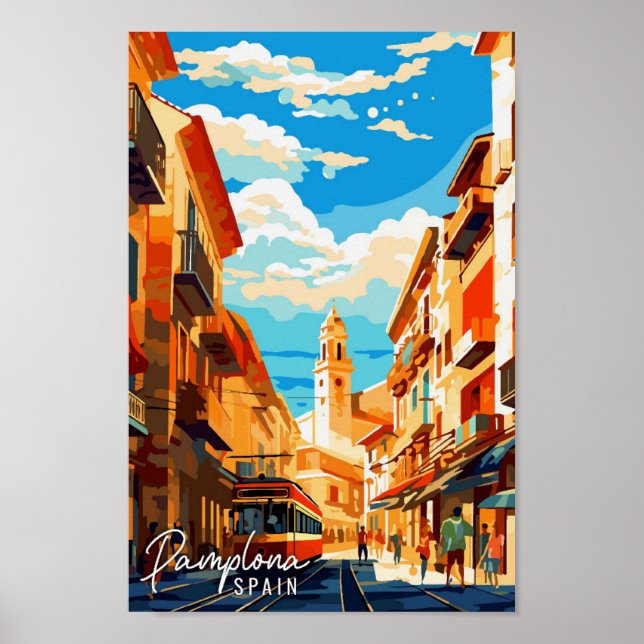 Pamplona Spain vintage travel illustration Poster (Front)