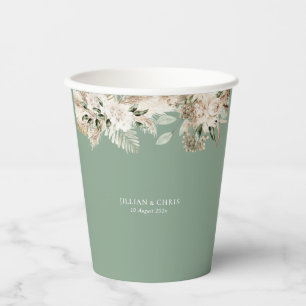 pamps grass sage green floral wedding paper cups