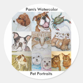 Pam's Watercolor, Pet Portraits Classic Round Sticker