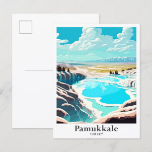 Pamukkale Turkey Art Vintage Travel Illustration Postcard