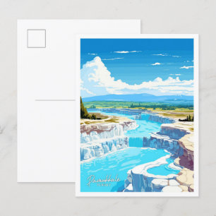 Pamukkale Turkey Travel Vintage illustration Postcard