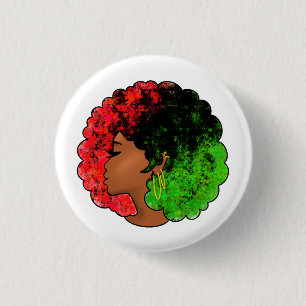 Pan African black girl woman red green pride afro 3 Cm Round Badge