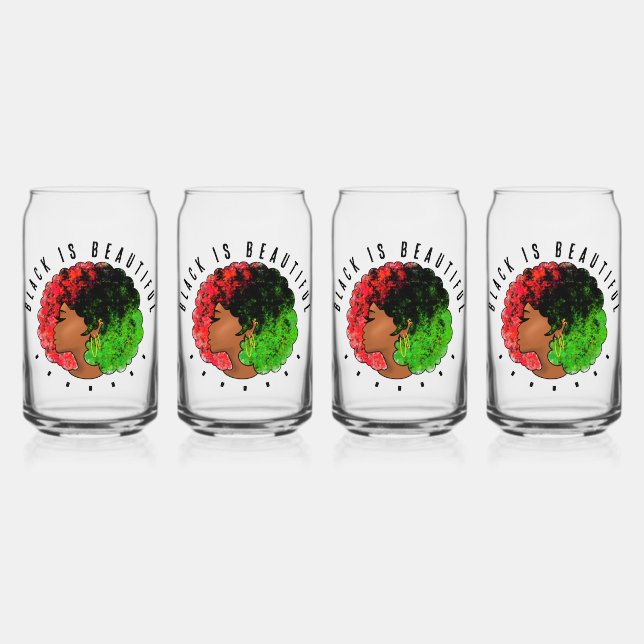 Pan African black girl woman red green pride afro  Can Glass (Front)