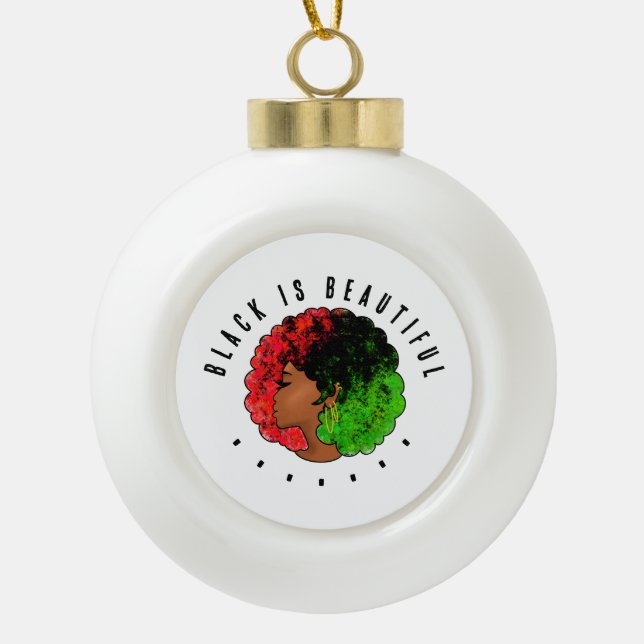Pan African black girl woman red green pride afro  Ceramic Ball Christmas Ornament (Front)