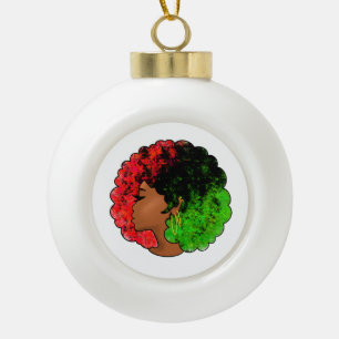 Pan African black girl woman red green pride afro Ceramic Ball Christmas Ornament