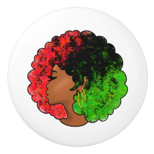 Pan African black girl woman red green pride afro Ceramic Knob