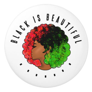 Pan African black girl woman red green pride afro  Ceramic Knob