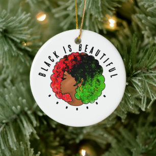 Pan African black girl woman red green pride afro Ceramic Tree Decoration