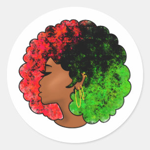 Pan African black girl woman red green pride afro Classic Round Sticker
