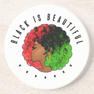 Pan African black girl woman red green pride afro  Coaster