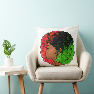 Pan African black girl woman red green pride afro  Cushion