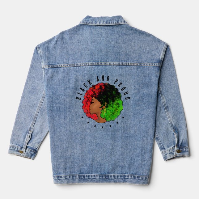 Pan African black girl woman red green pride afro  Denim Jacket (Back)