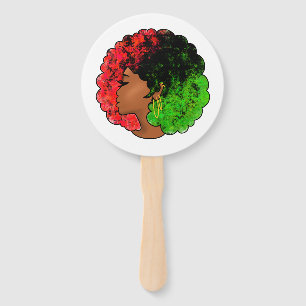 Pan African black girl woman red green pride afro Hand Fan