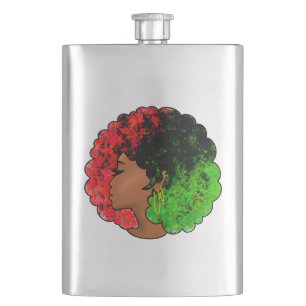Pan African black girl woman red green pride afro Hip Flask