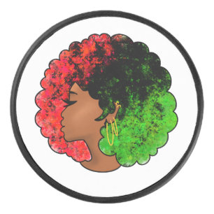 Pan African black girl woman red green pride afro  Hockey Puck