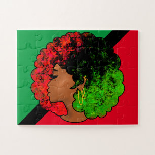 Pan African black girl woman red green pride afro Jigsaw Puzzle