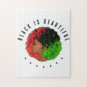 Pan African black girl woman red green pride afro  Jigsaw Puzzle