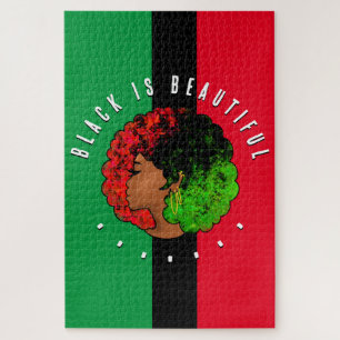 Pan African black girl woman red green pride afro Jigsaw Puzzle