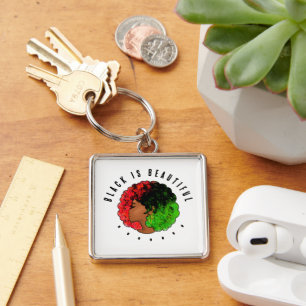 Pan African black girl woman red green pride afro  Key Ring