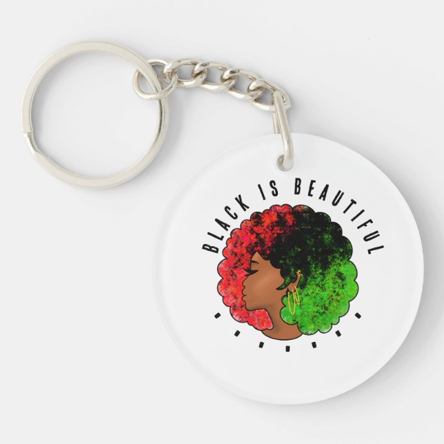 Pan African black girl woman red green pride afro  Key Ring (Front)
