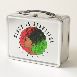 Pan African black girl woman red green pride afro Metal Lunch Box