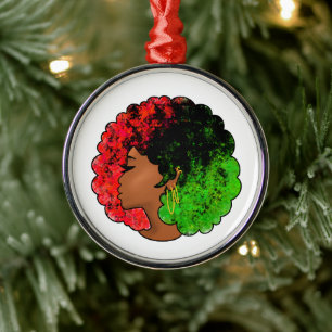 Pan African black girl woman red green pride afro Metal Tree Decoration