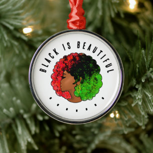 Pan African black girl woman red green pride afro  Metal Tree Decoration
