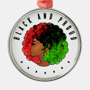 Pan African black girl woman red green pride afro  Metal Tree Decoration